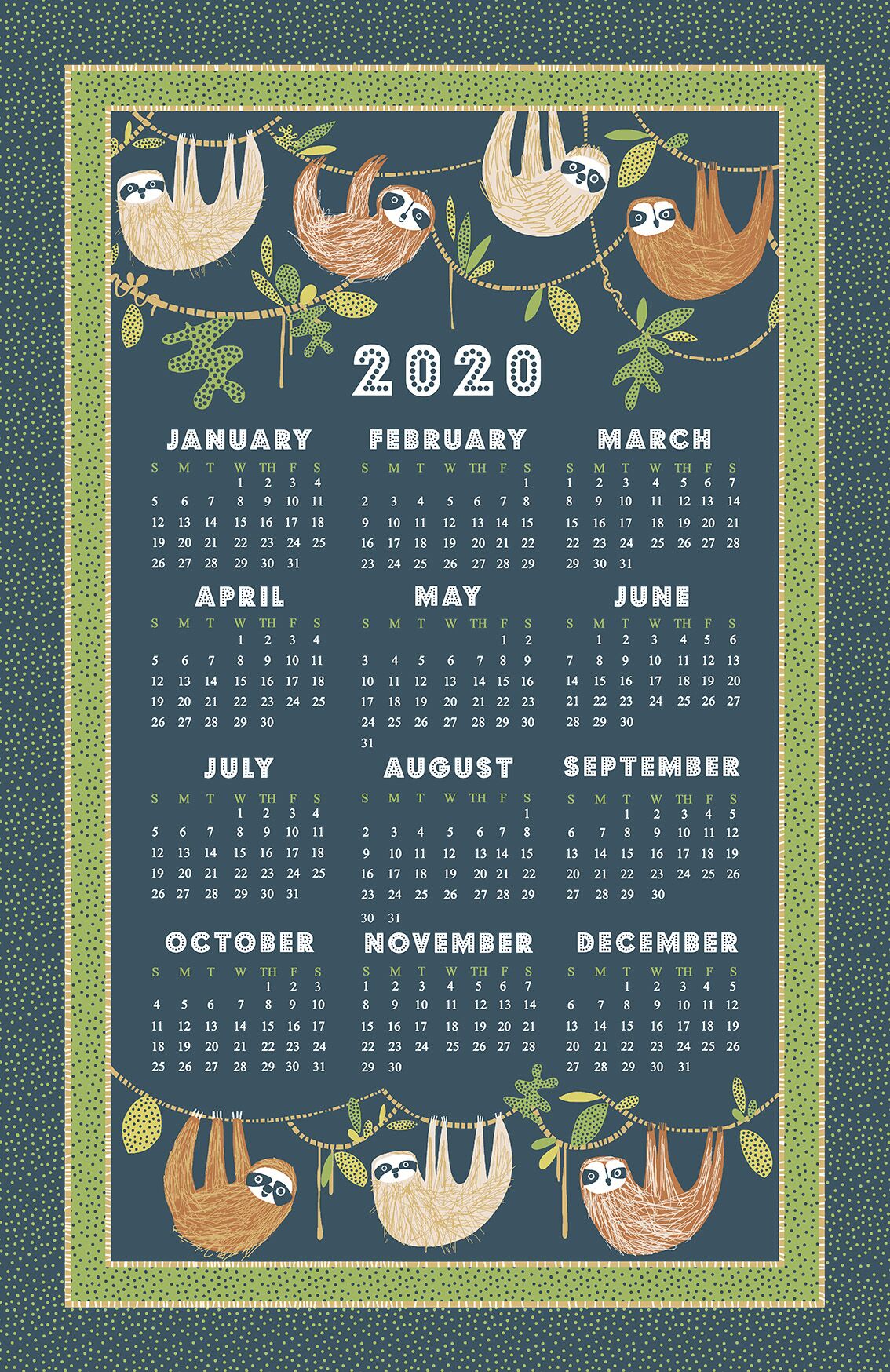 (image for) "Hanging About" 2020 Calendar Tea Towel by Ulster Weavers-