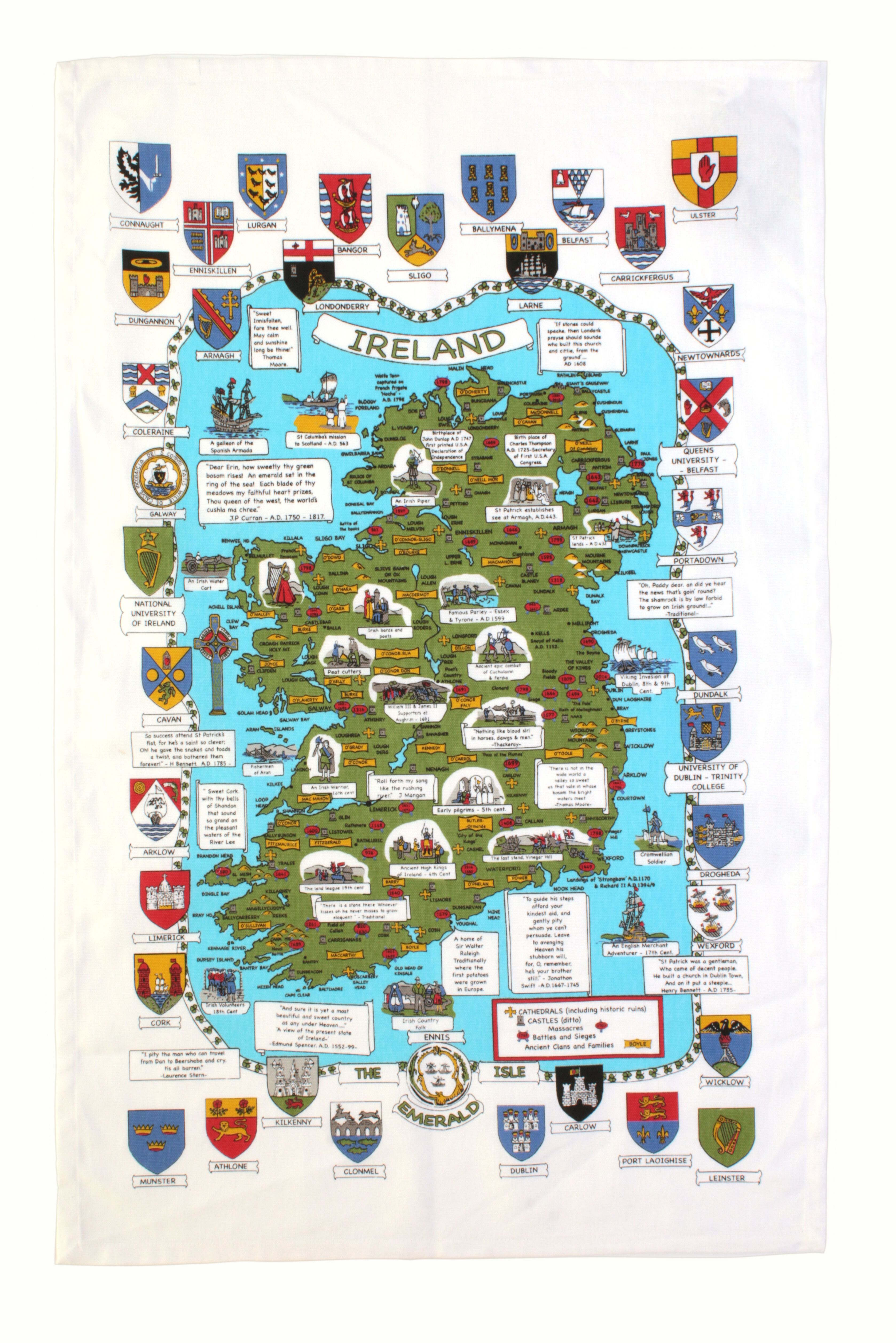 (image for) Historical map of Ireland tea towel by Ulster Weavers