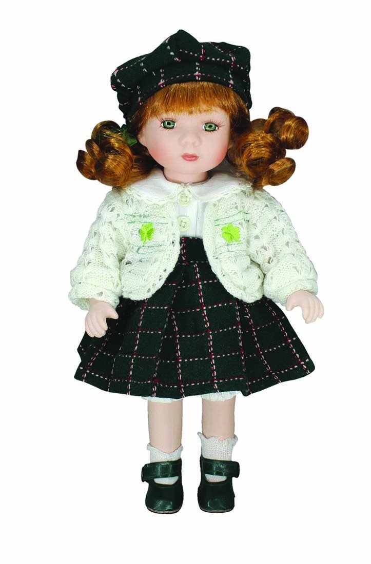 (image for) " Erin" Porcelain Doll With White Dress And Green Tartan Skirt