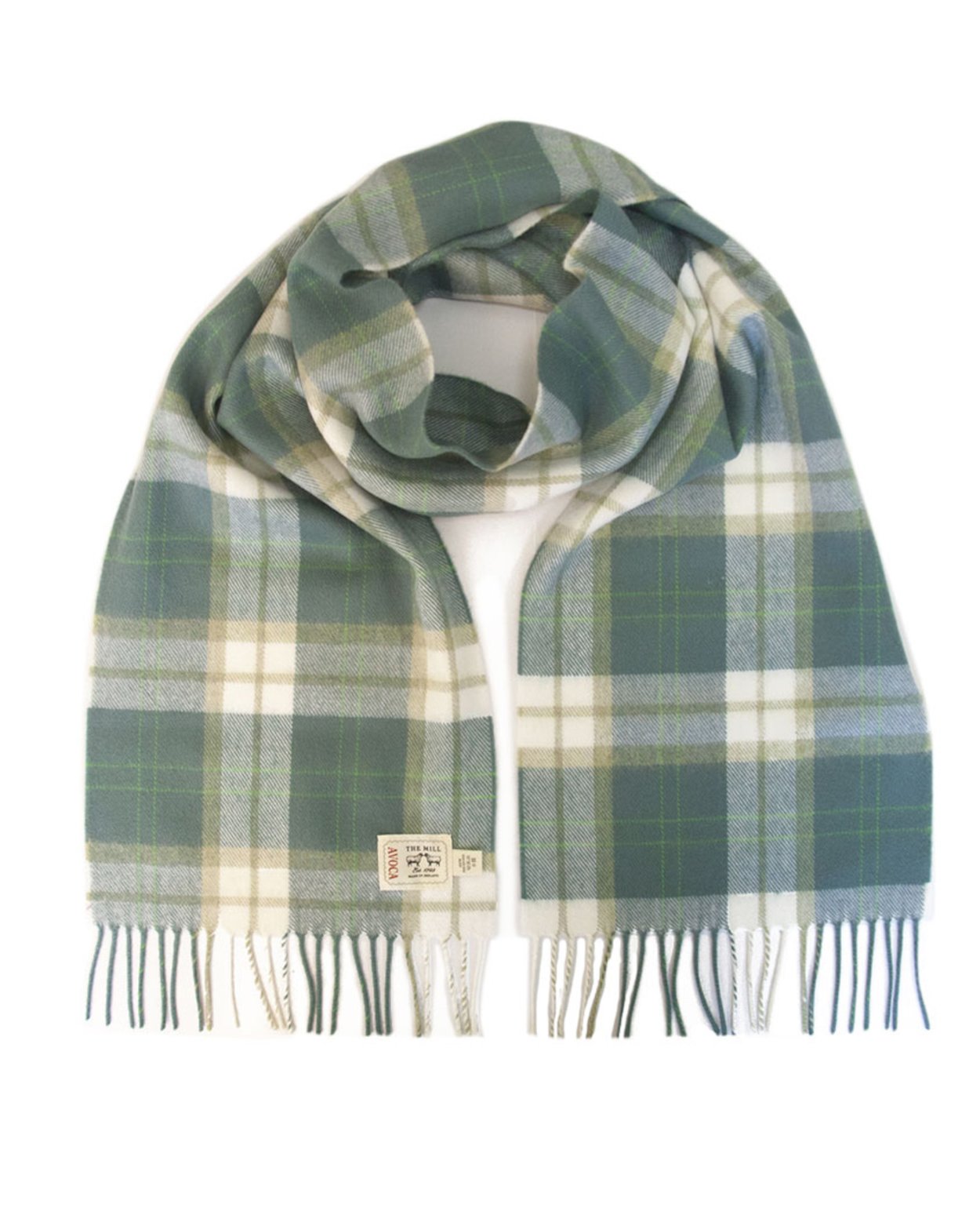 (image for) Avoca 100% Lambswool Scarf (Made in Ireland) Green Check design