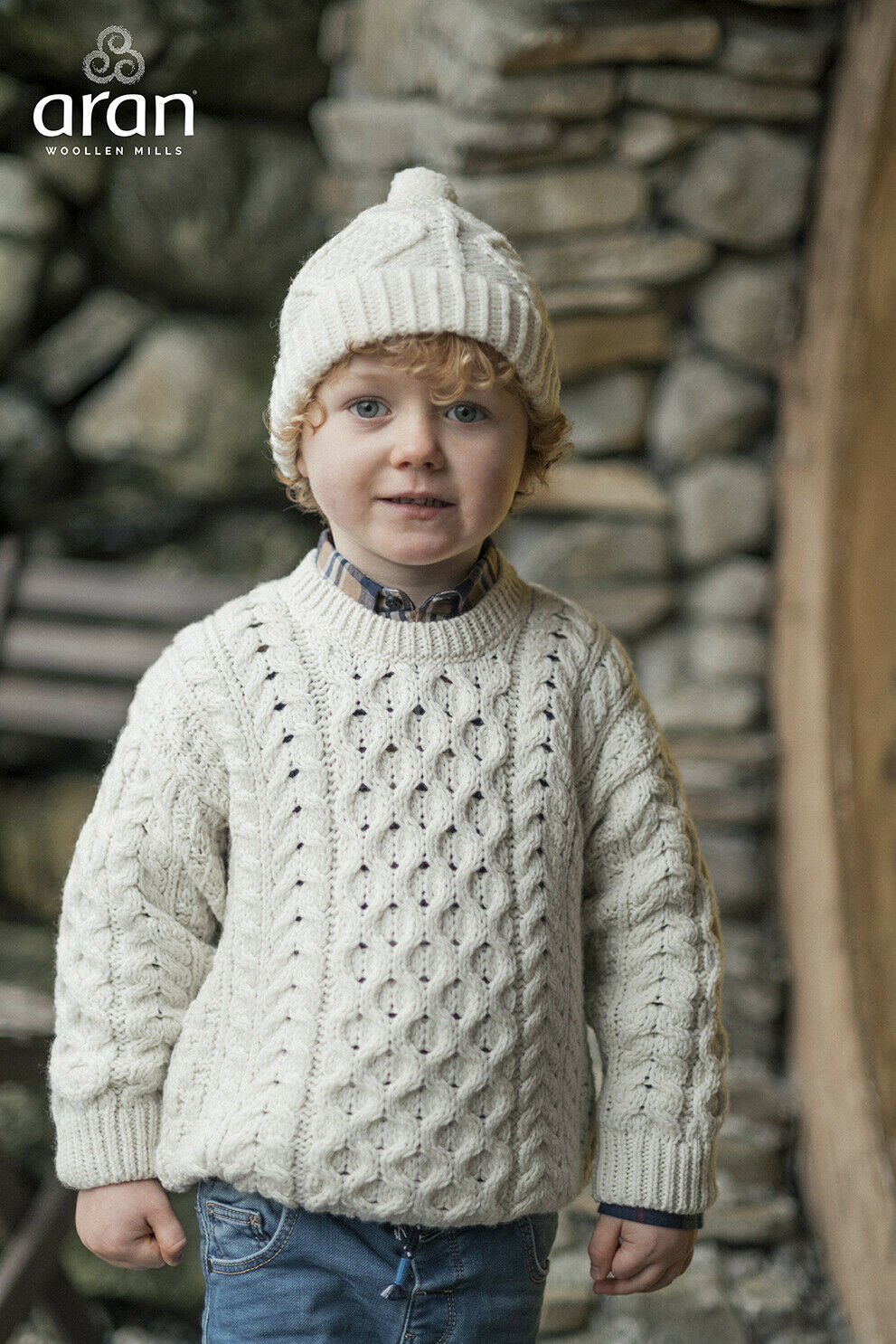 (image for) Kids Traditional Aran Wool Sweater- Made in Ireland - Click Image to Close