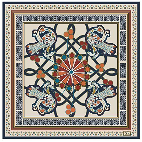 (image for) " Book of Kells" Peacock Design Scarf - Cream - Pure Silk - Click Image to Close