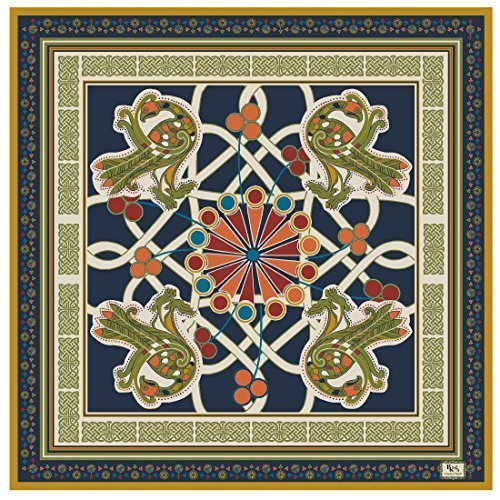 (image for) " Book of Kells" Peacock Design Scarf - Navy - Pure Silk - Click Image to Close